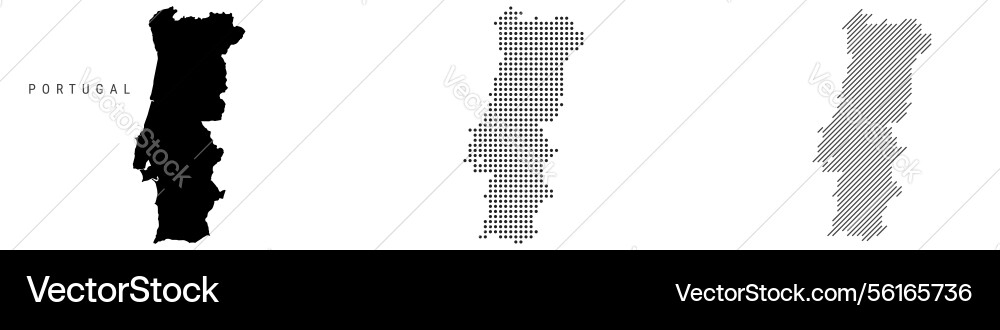 Portugal silhouette map and two patterns of dots Portugal silhouette map and two patterns of dots Vector Image