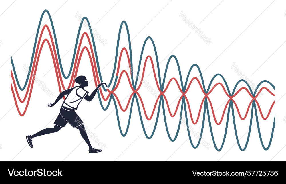 Runner on abstract wavy lines dynamic motion vector image