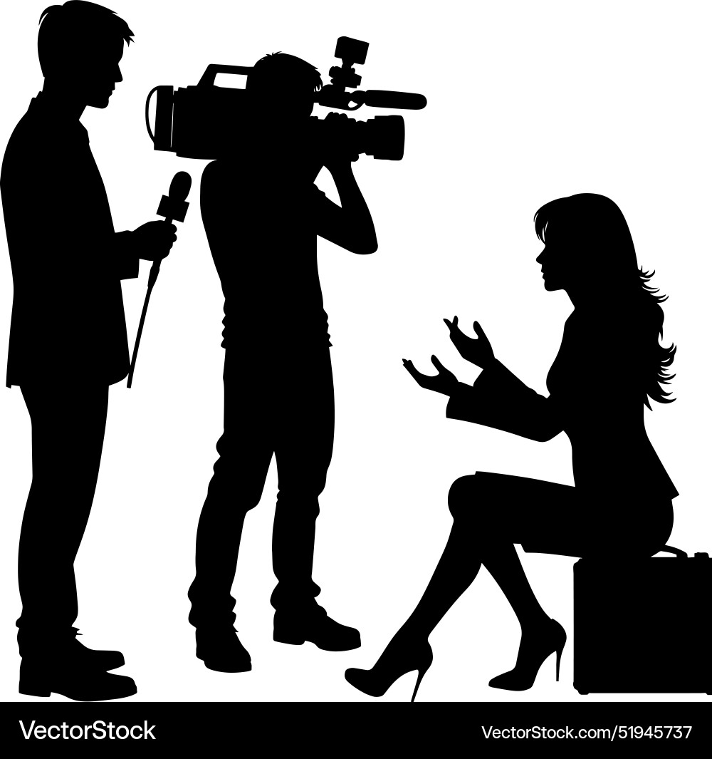 News reporter with cameraman silhouette isolated News reporter with cameraman silhouette isolated vector image