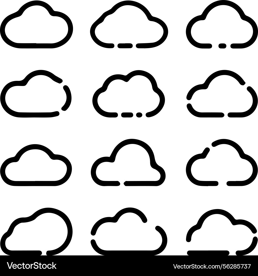Set of cloud icons in a grid layout Set of cloud icons in a grid layout Vector Image