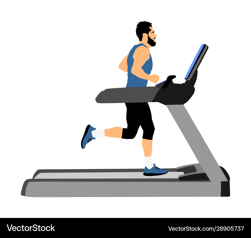 Sport man running on treadmill in gym Sport man running on treadmill in gym vector image