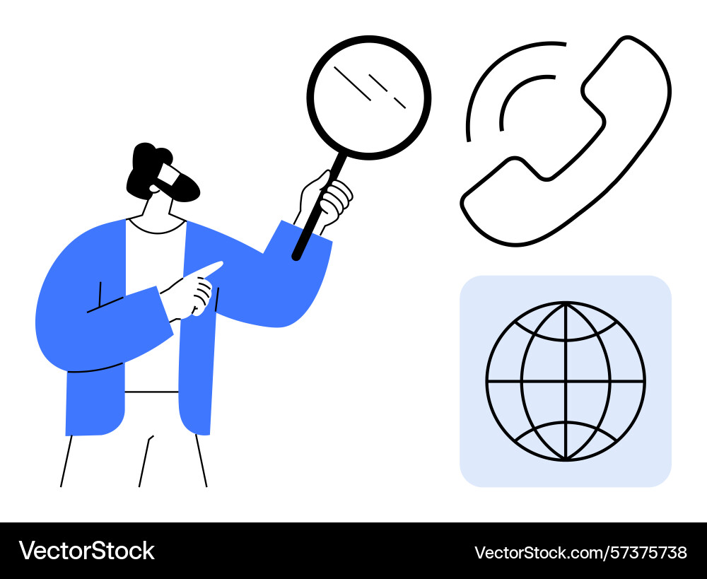 Man with magnifying glass pointing Vector Image