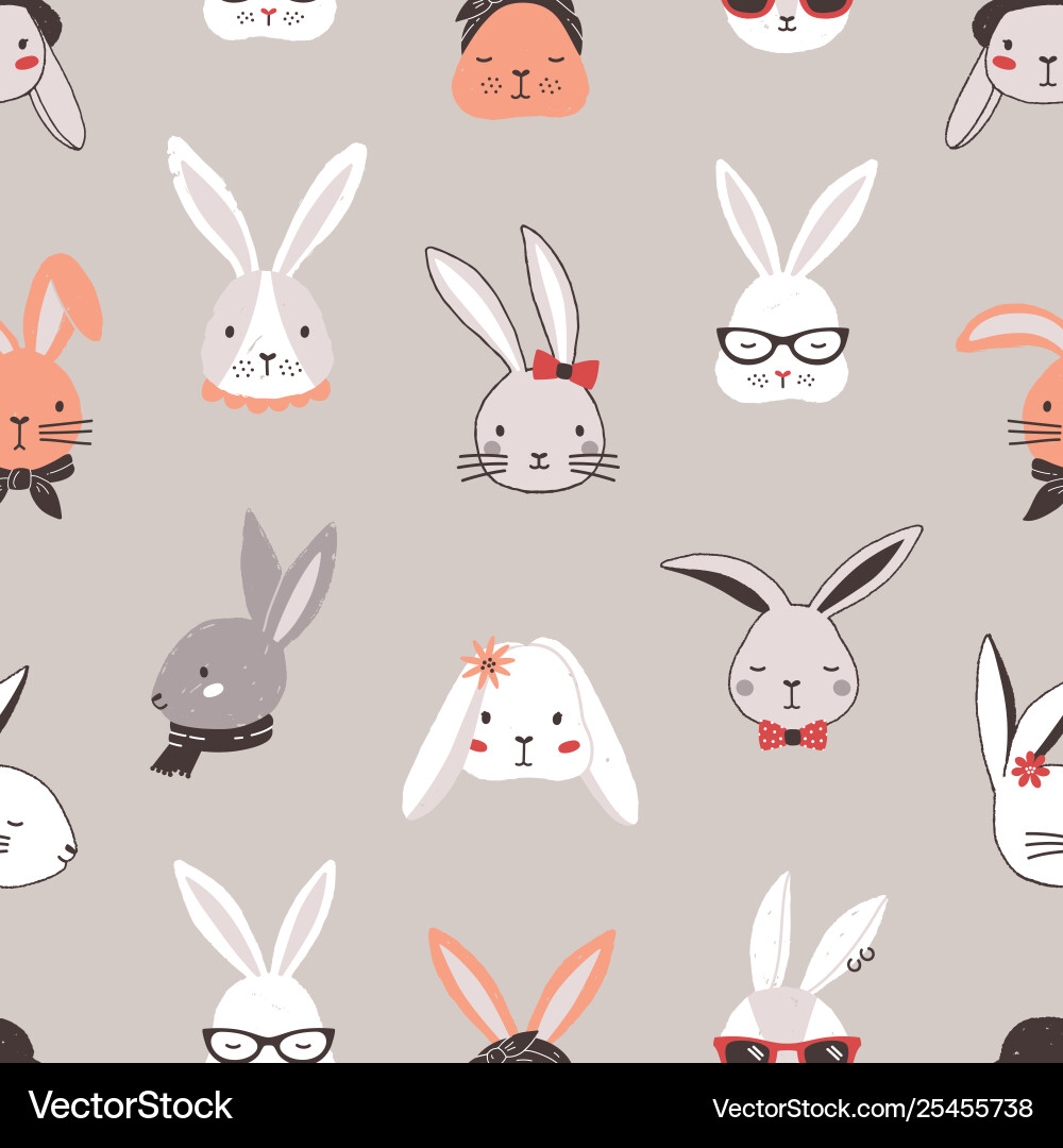 Rabbit Faces Seamless Pattern Vector Image