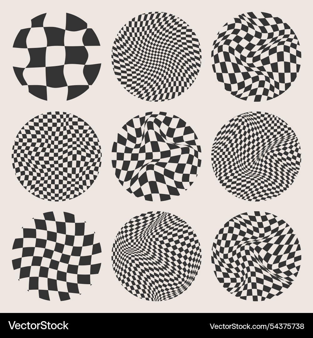 Trendy round checkered pattern distorted tiled Trendy round checkered pattern distorted tiled vector image