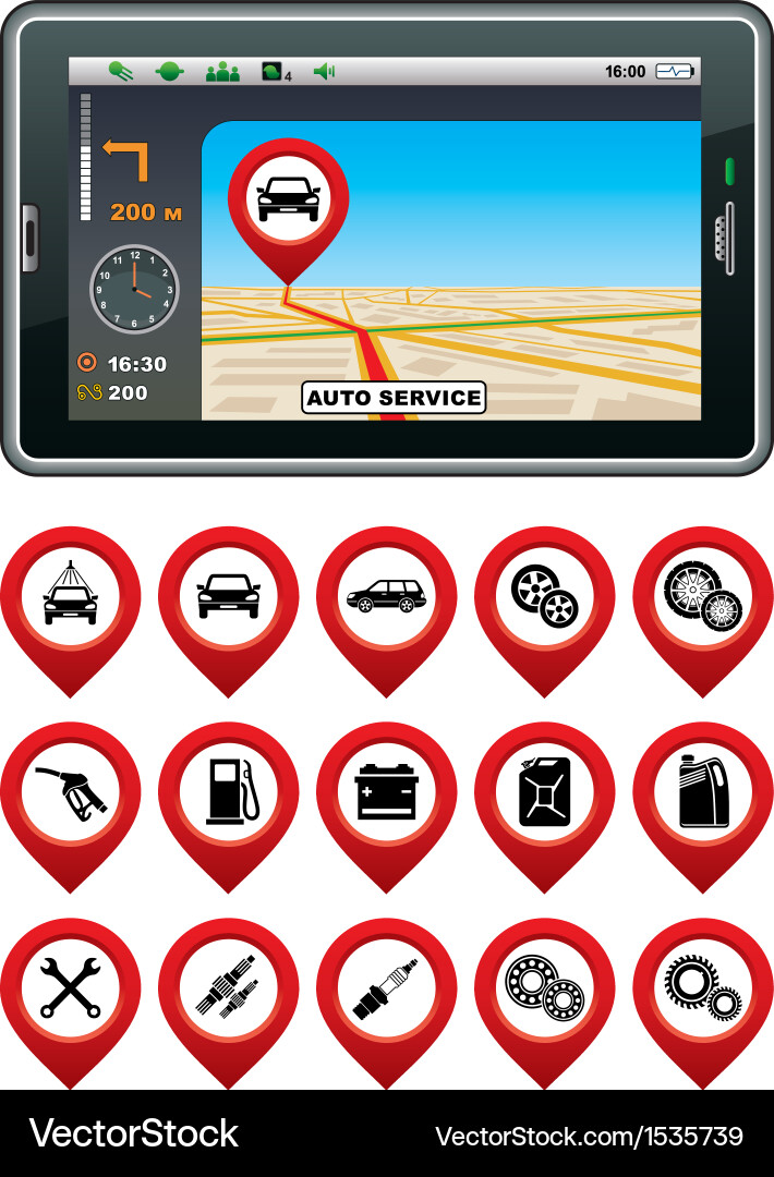 Gps navigator with the pointer autoservice vector image