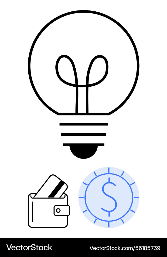 Lightbulb with wallet and coin representing Lightbulb with wallet and coin representing vector image