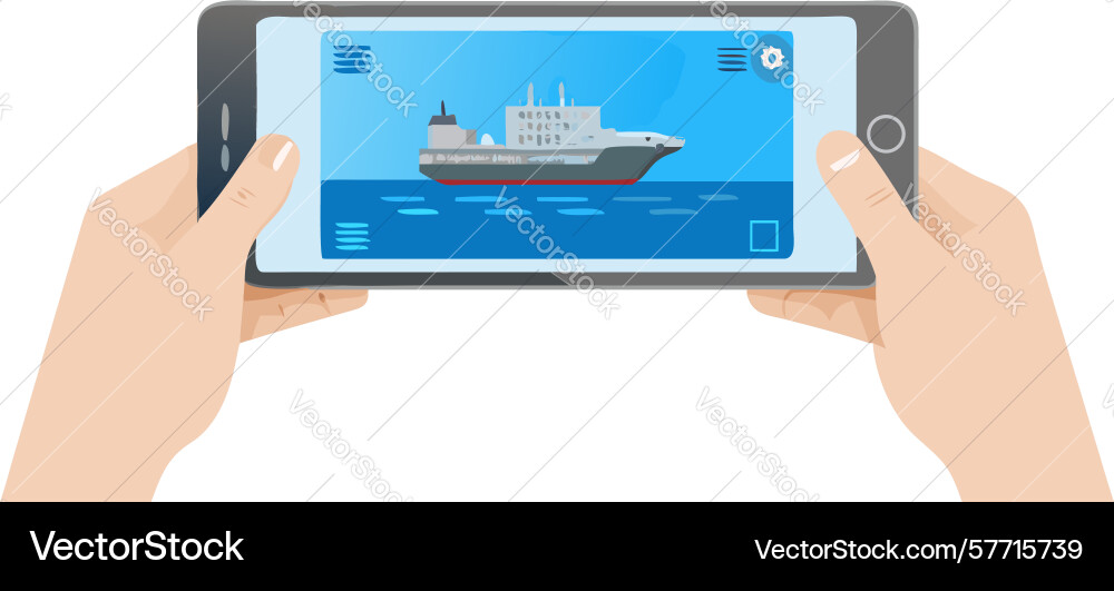 Mobile device displaying ship on water design Vector Image