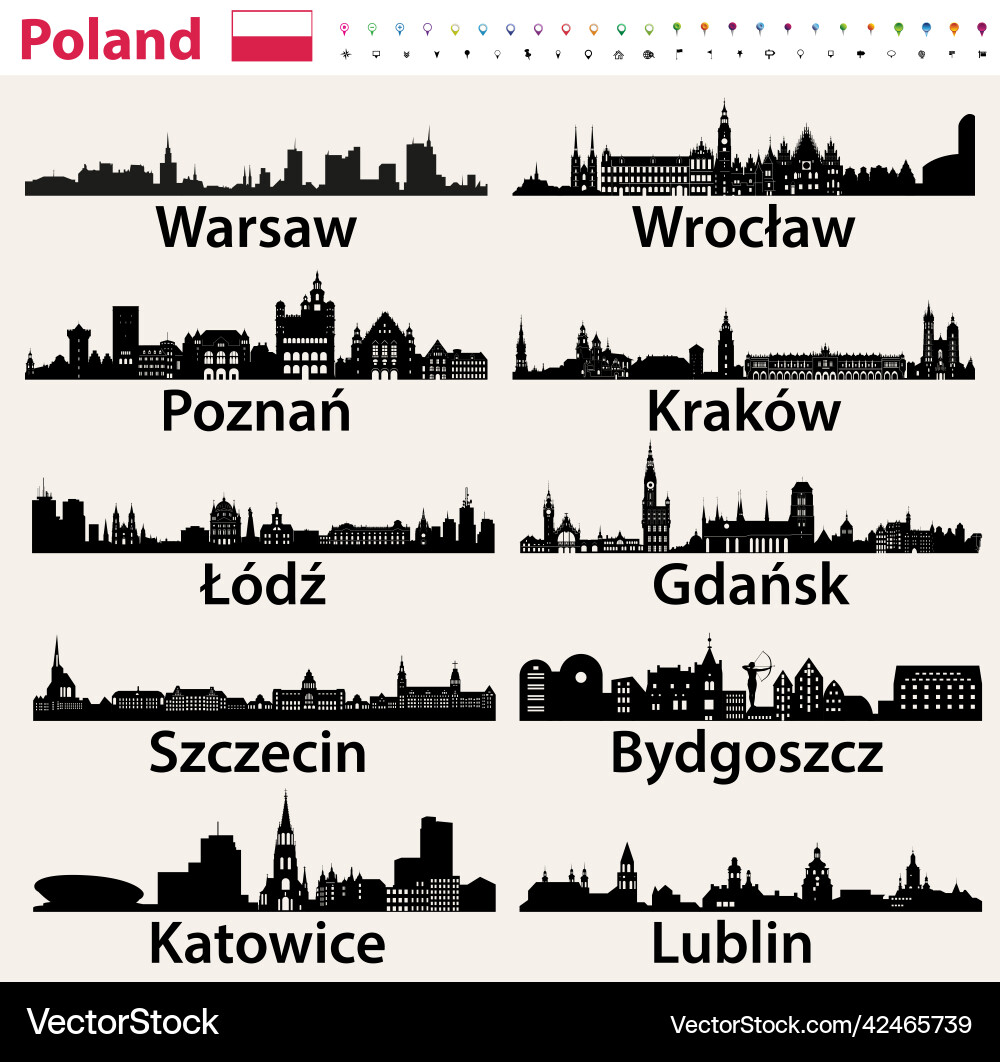 Poland City Skyline Silhouettes vector image