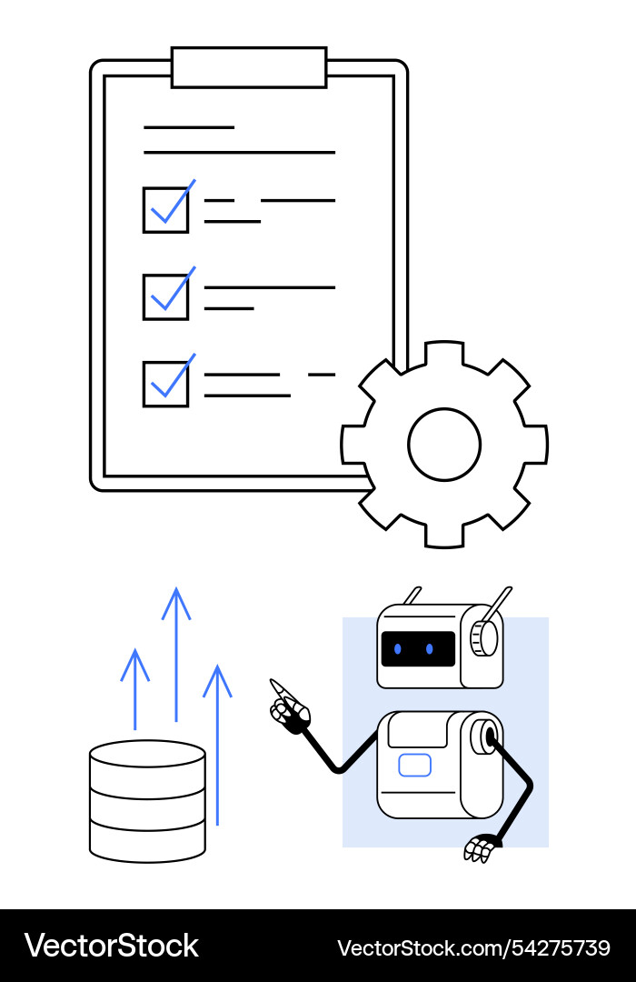 Robotic process automation with checklists gear Robotic process automation with checklists gear vector image
