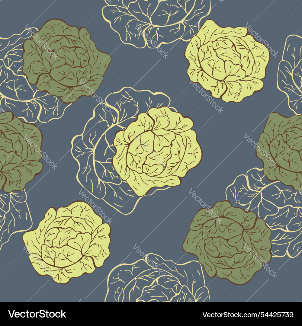 Seamless pattern of cabbage on a color background Vector Image