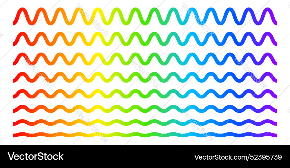 Set of wavy lines with rainbow print visible Set of wavy lines with rainbow print visible vector image