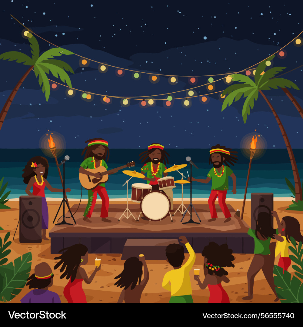 Beach party featuring live music under string Vector Image
