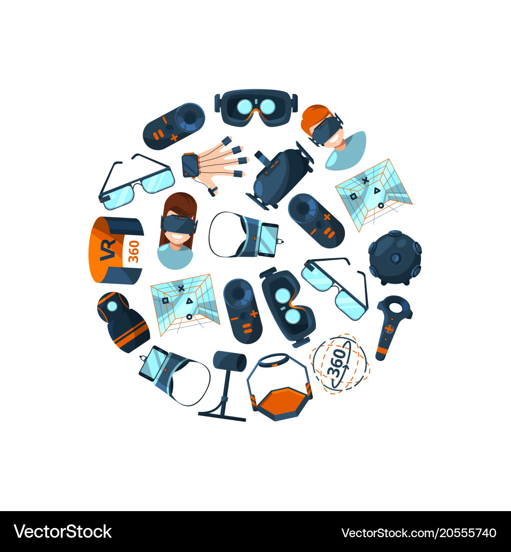 Flat style virtual reality elements vector image