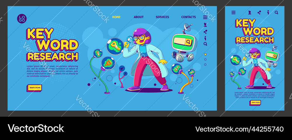 Keyword research banner in contemporary style Keyword research banner in contemporary style Vector Image