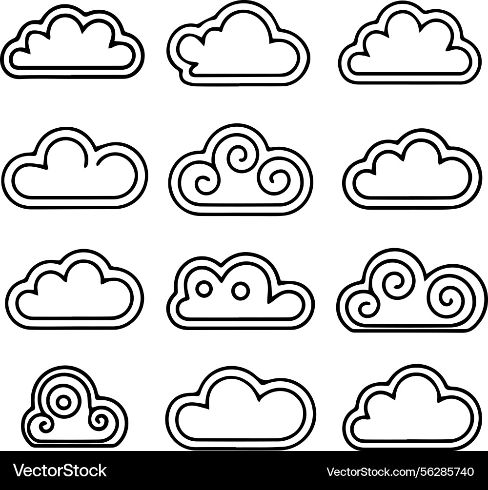 Set of cloud icons in a grid layout Vector Image