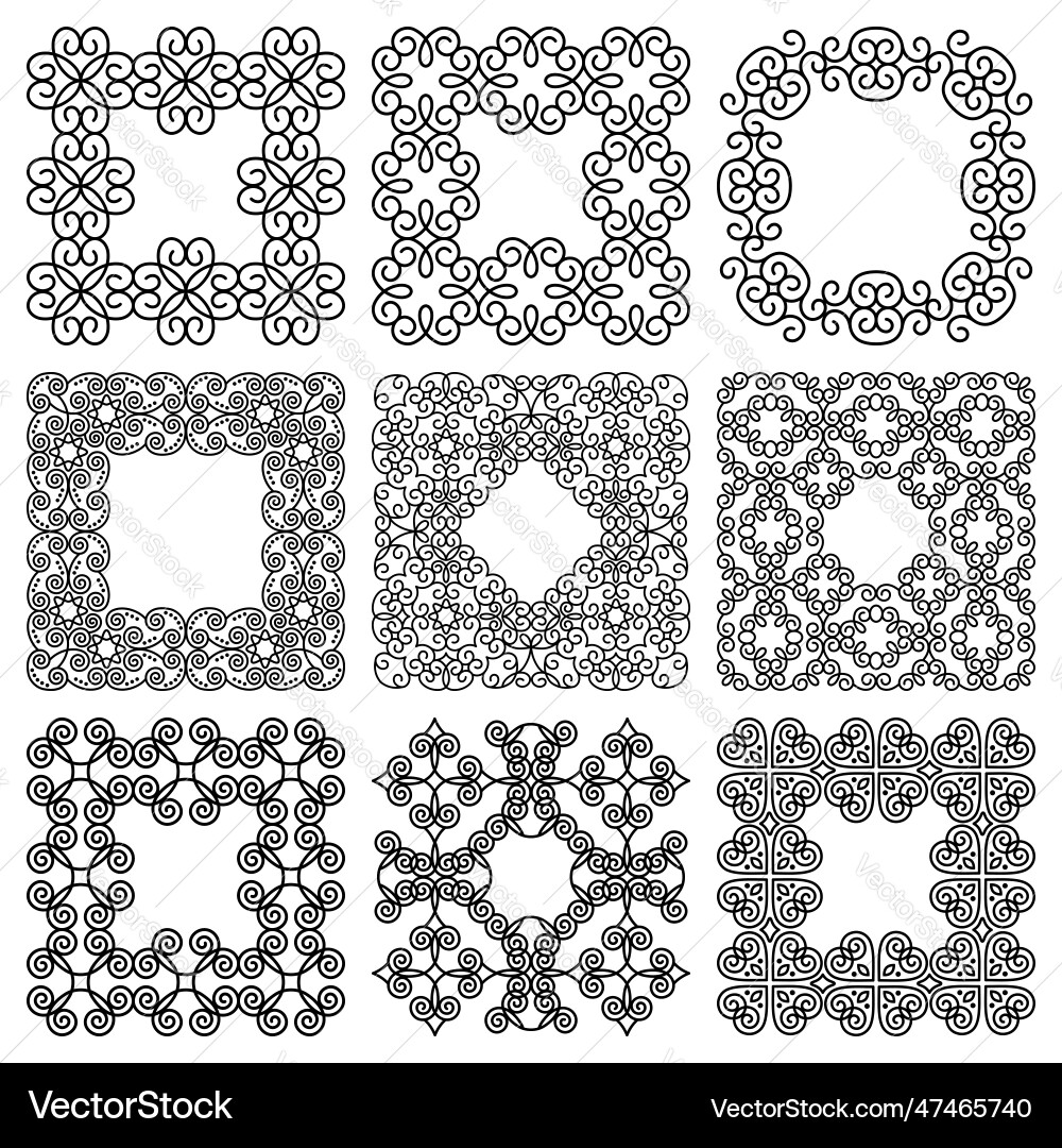 Set of square wide black frames vignettes Set of square wide black frames vignettes vector image
