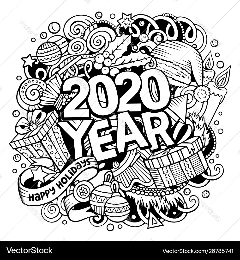 2020 doodles new year objects Vector Image