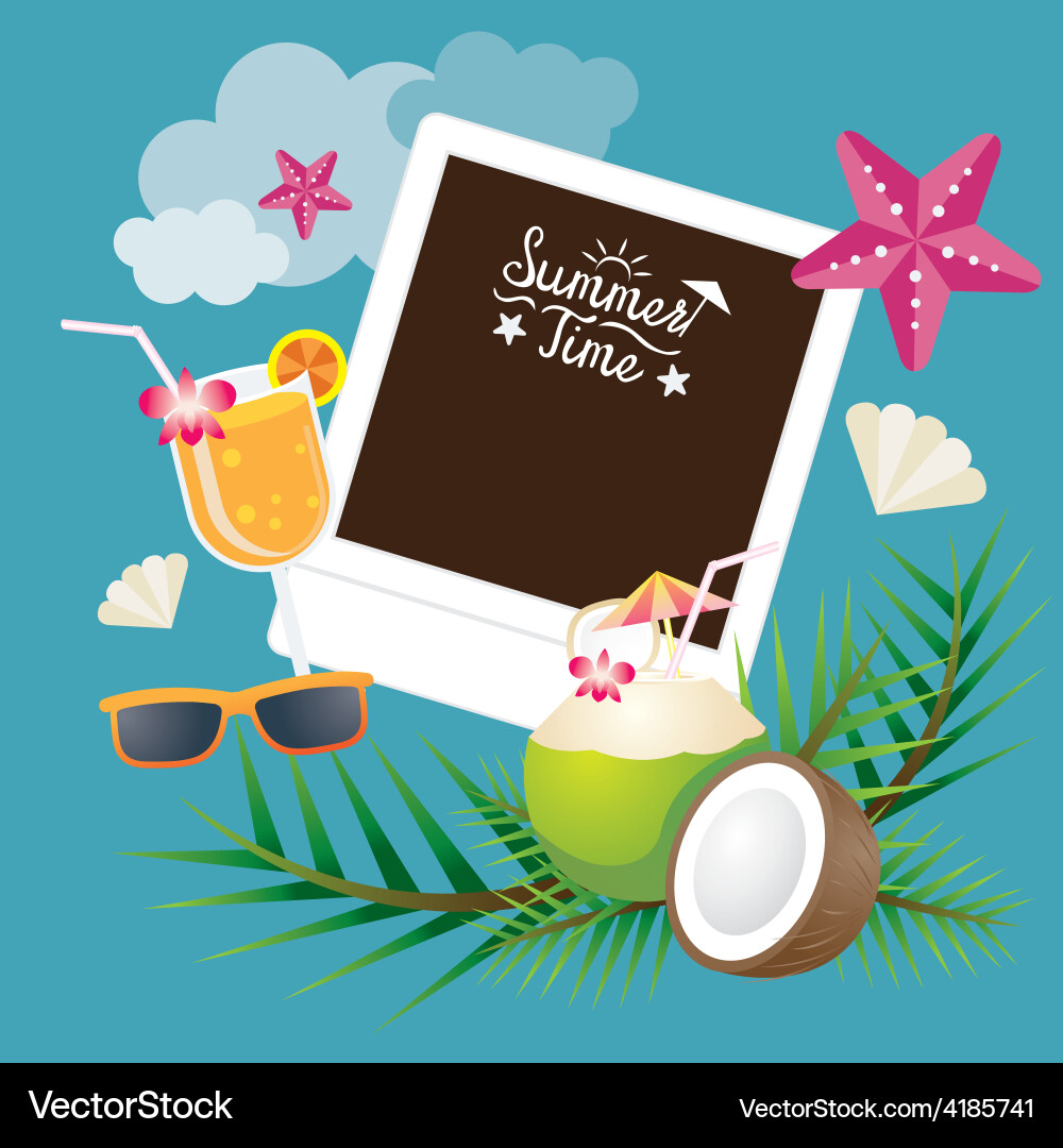 Coconut fruit and summer objects with frame Vector Image