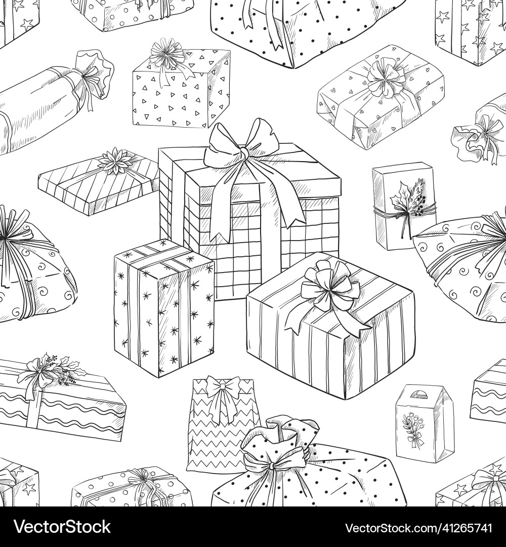 Giftbox sketch pattern seamless print Giftbox sketch pattern seamless print vector image