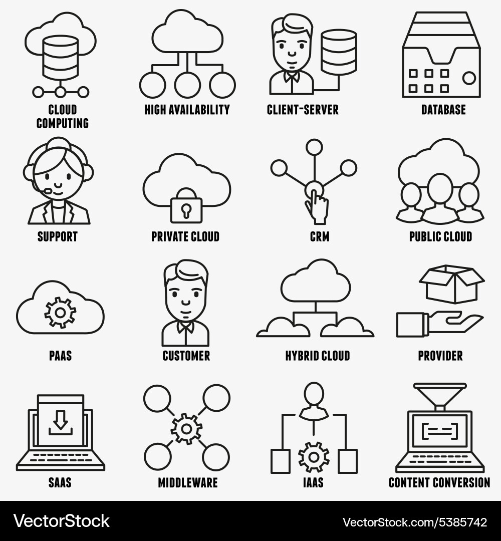 Cloud Computing Icons - Linear Set vector image
