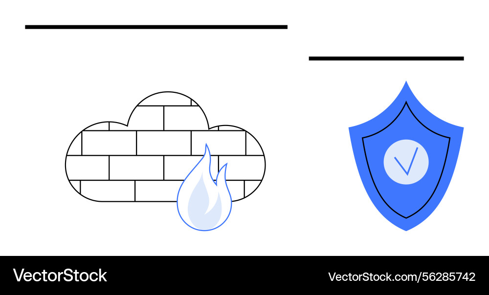 Cloud firewall and shield icon representing data Cloud firewall and shield icon representing data vector image