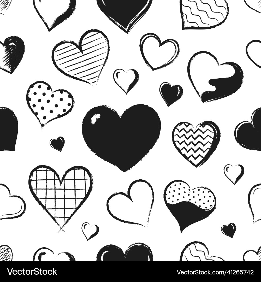 Heart sketch pattern seamless print with scribble Heart sketch pattern seamless print with scribble vector image