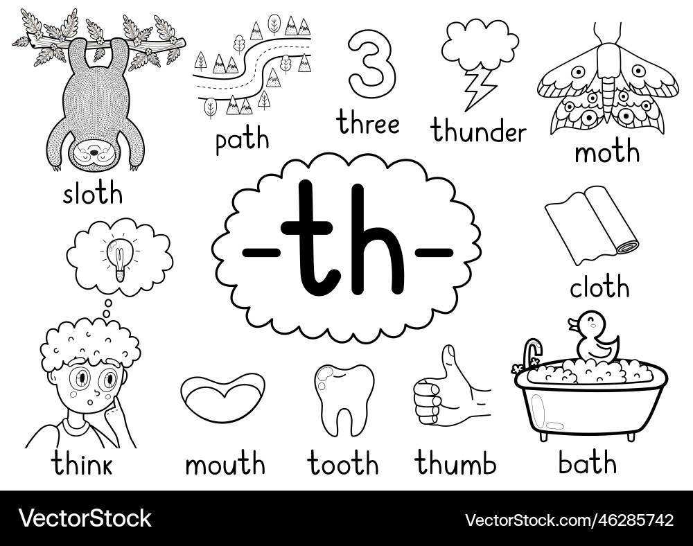 Th digraph spelling rule black and white Th digraph spelling rule black and white vector image