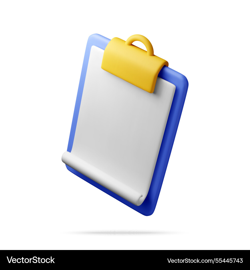 3d clipboard with empty paper sheet isolated 3d clipboard with empty paper sheet isolated vector image