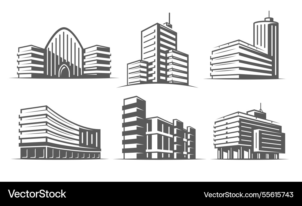 Building icon set isolated on white background vector image