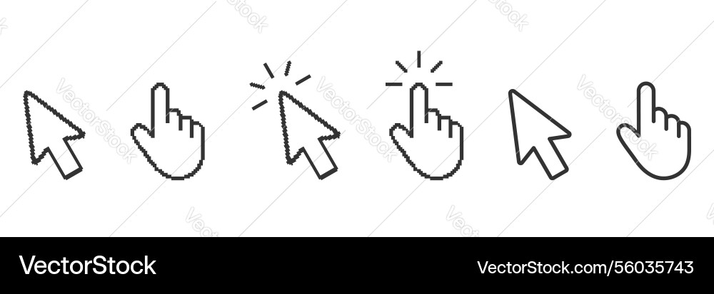 Cursor and hand pixelated icon set pixel art Cursor and hand pixelated icon set pixel art vector image