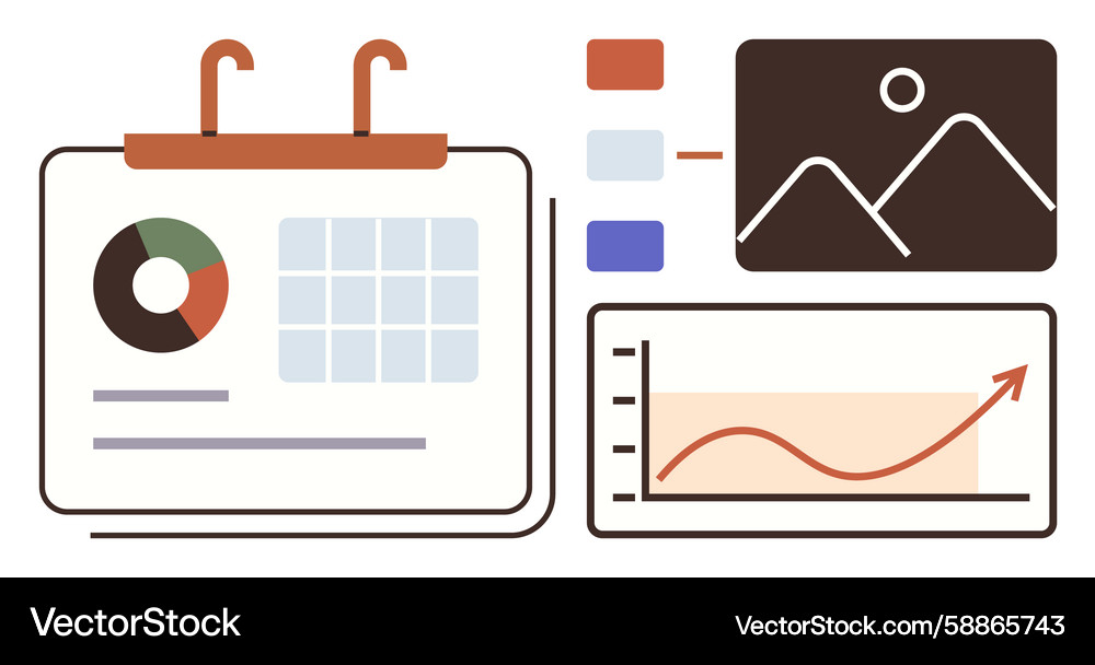 Data visualization setup with charts calendar Data visualization setup with charts calendar Vector Image