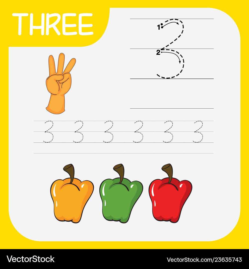 How to write number three worksheet How to write number three worksheet vector image