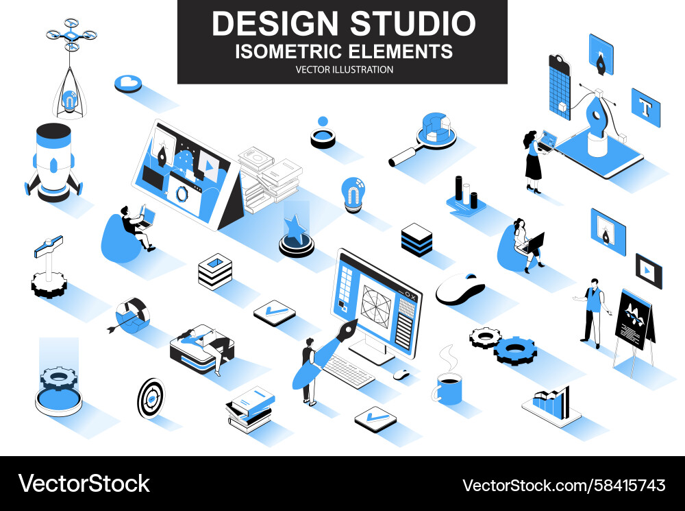 Isometric UI/UX Studio Elements Vector Image