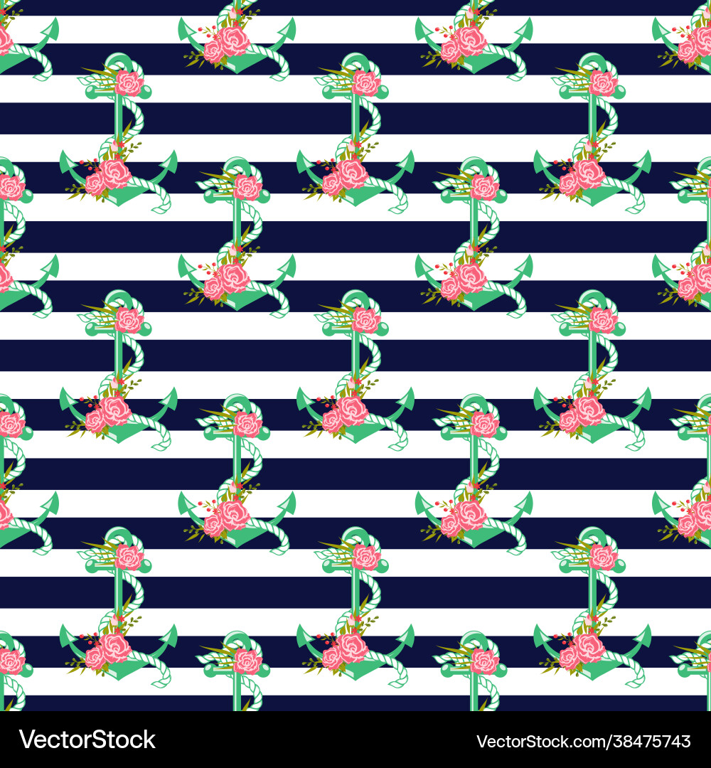 Seamless pattern with anchors and flowers Seamless pattern with anchors and flowers vector image
