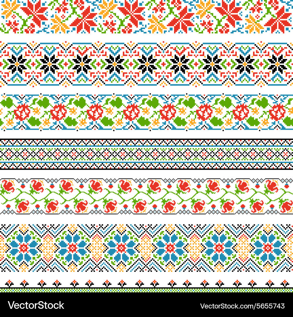 Ukrainian Floral Border Patterns vector image
