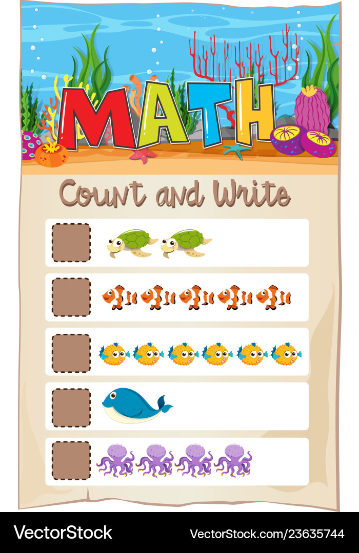 Count number math worksheet Count number math worksheet vector image