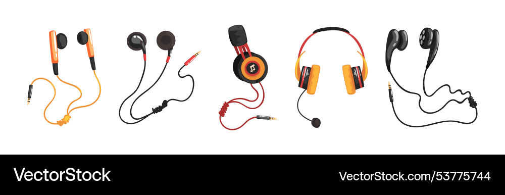Earphones and headphones as wired wireless Earphones and headphones as wired wireless vector image
