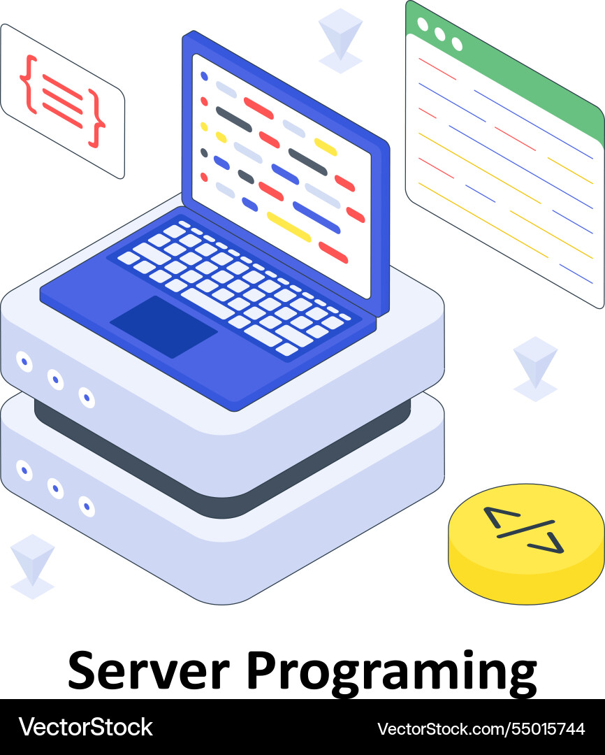 Server programing isometric colored vector image