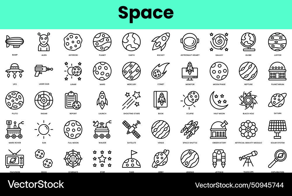 Set of space icons linear style icon bundle Set of space icons linear style icon bundle vector image