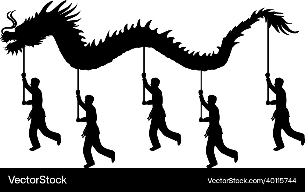 Silhouette of people performing dragon dance Silhouette of people performing dragon dance vector image