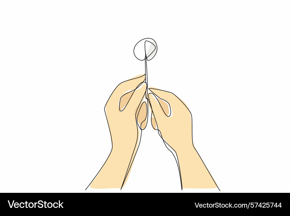 Single continuous line drawing two hands Vector Image