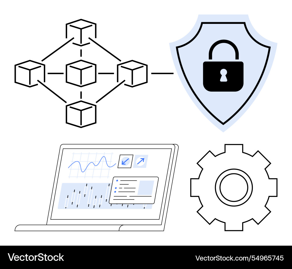 Blockchain network with cybersecurity shield data Blockchain network with cybersecurity shield data vector image