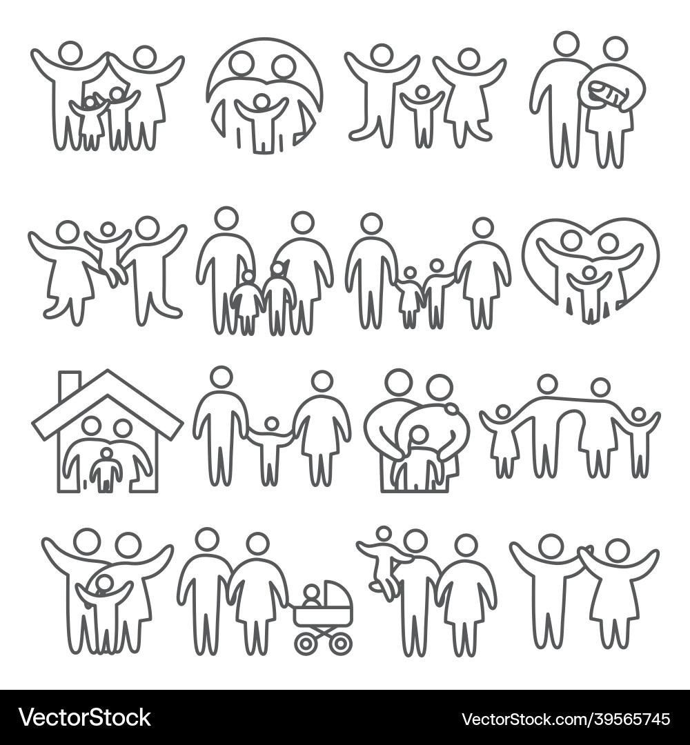 Family line icons set on white background vector image