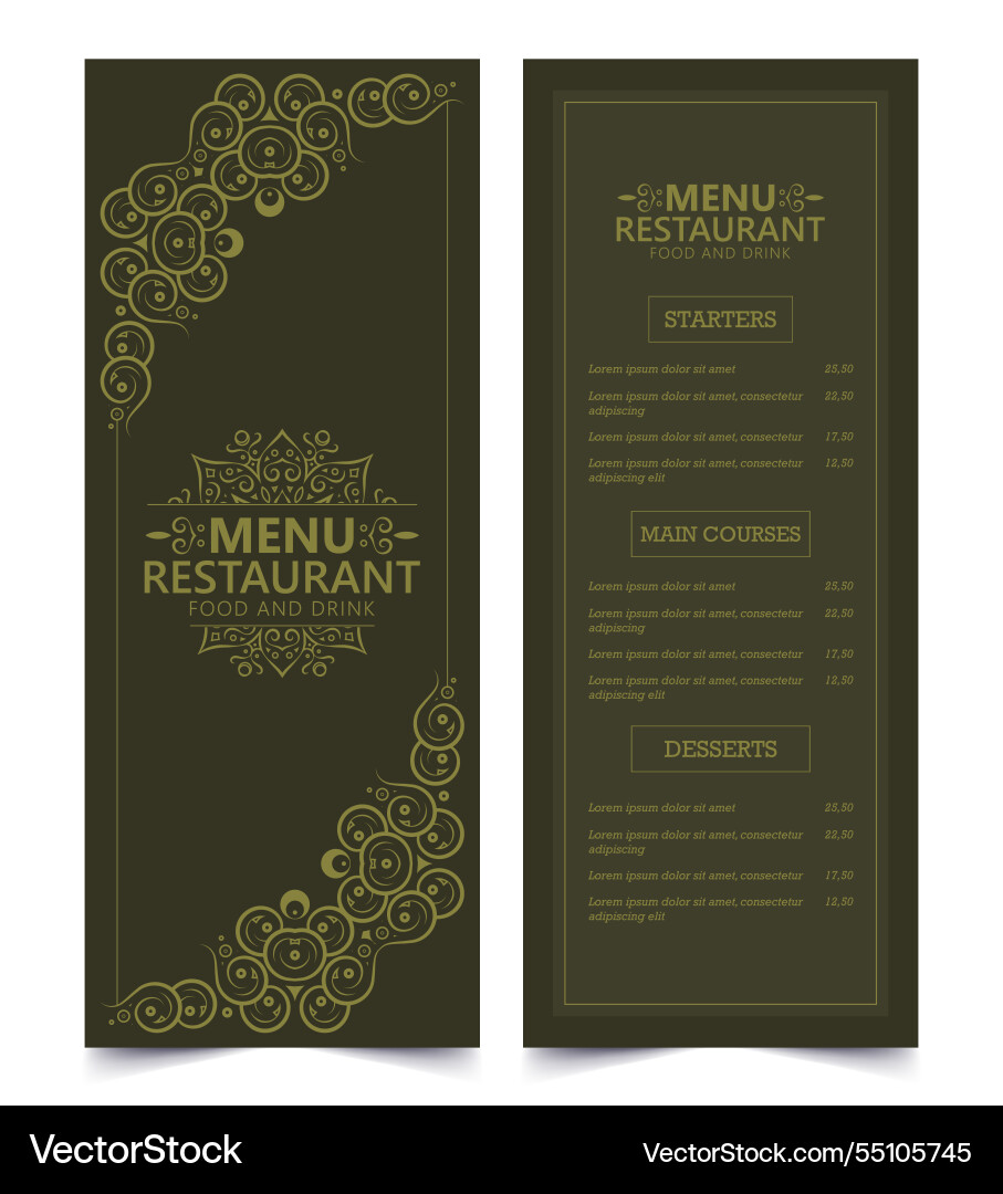 Menu layout with ornamental elements Vector Image