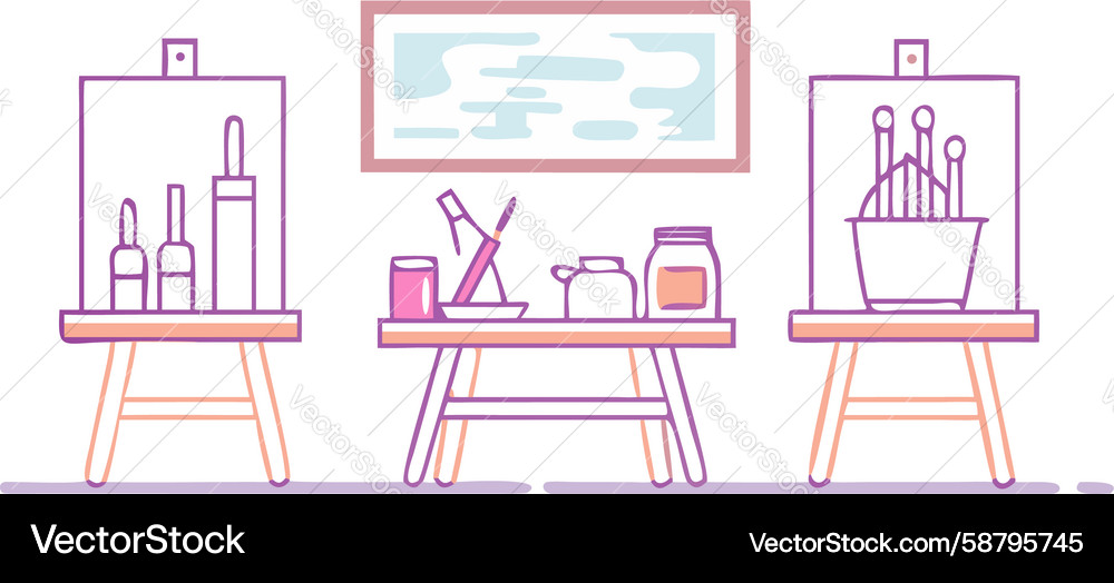 Multiple easels in an open art classroom design Vector Image