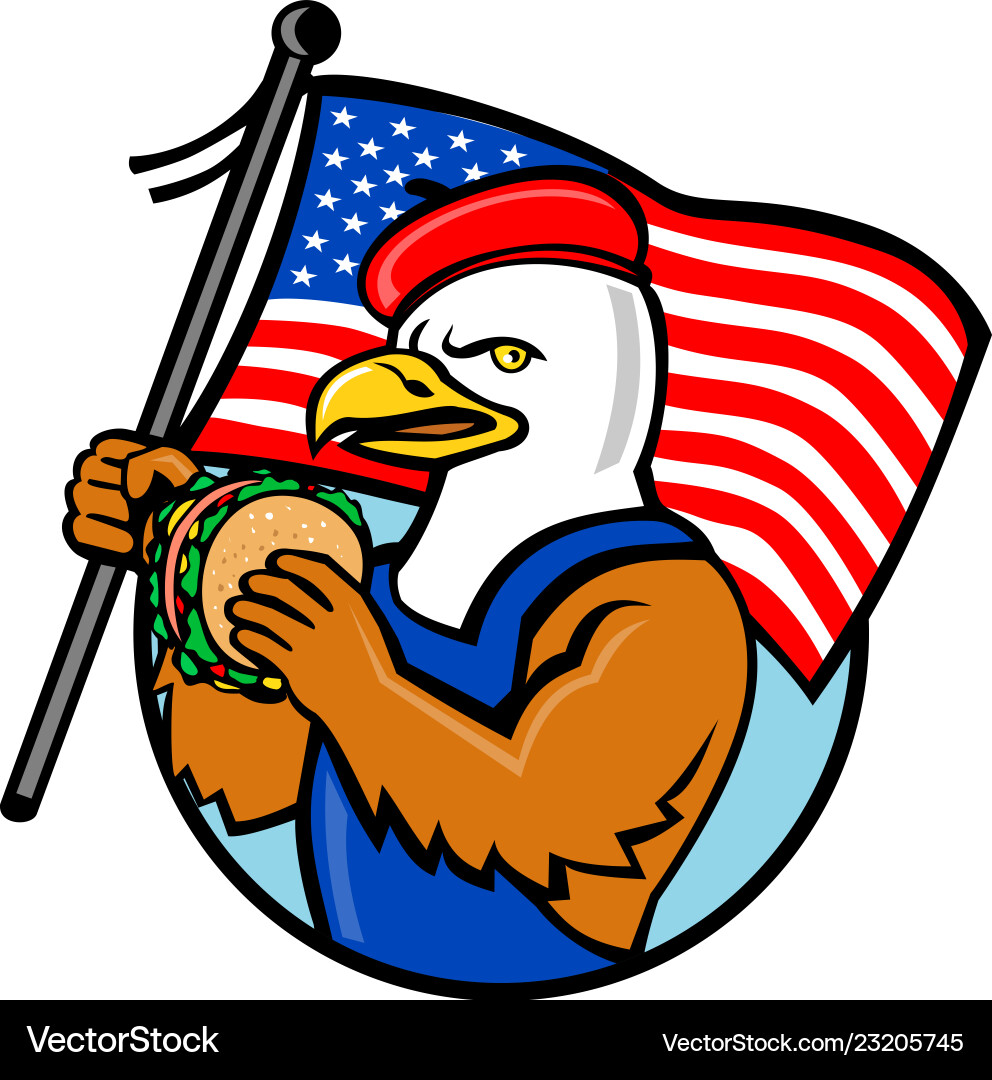 Patriotic Eagle with Burger and Flag Vector Image