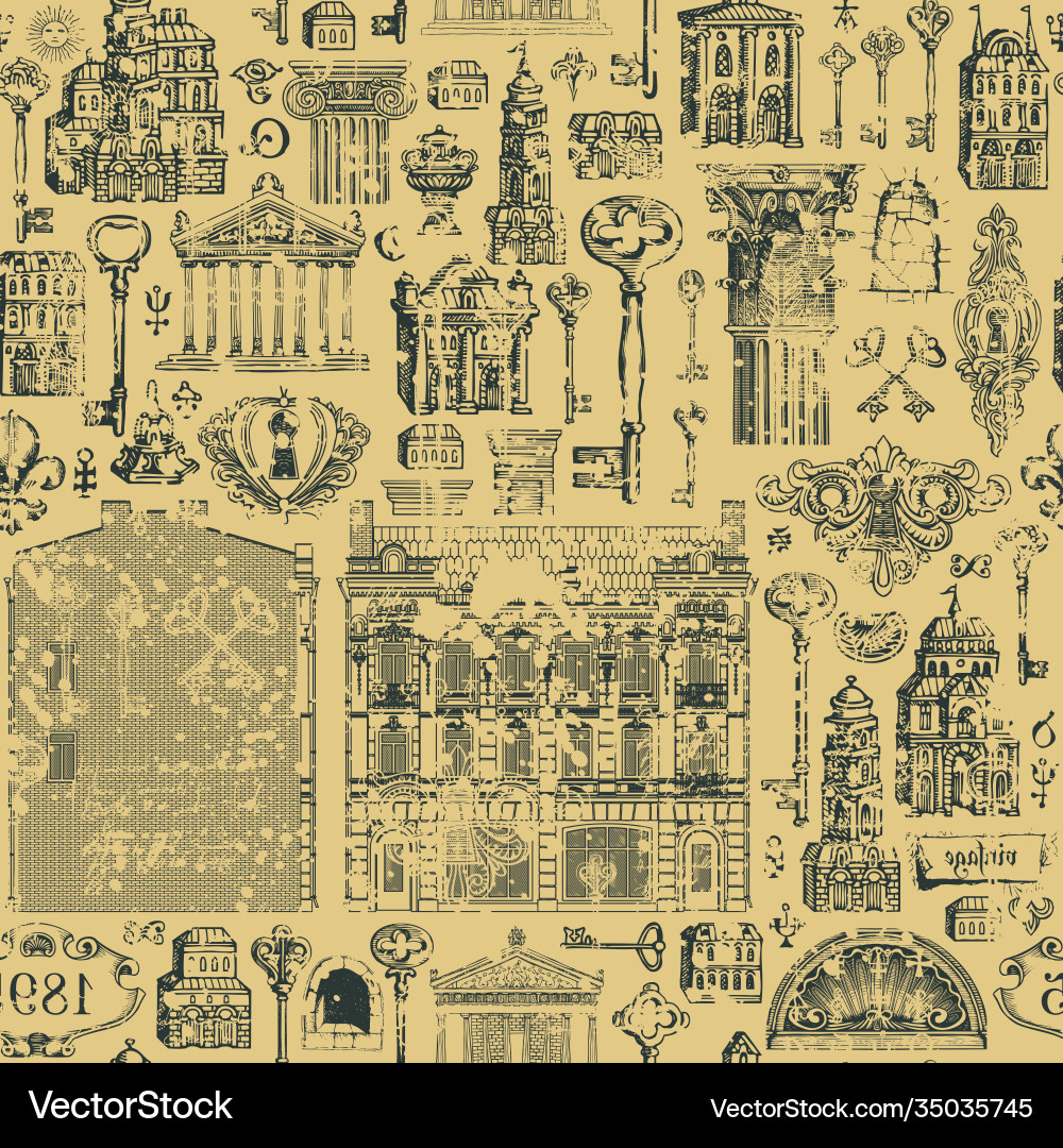 Seamless pattern on theme old architecture Seamless pattern on theme old architecture Vector Image