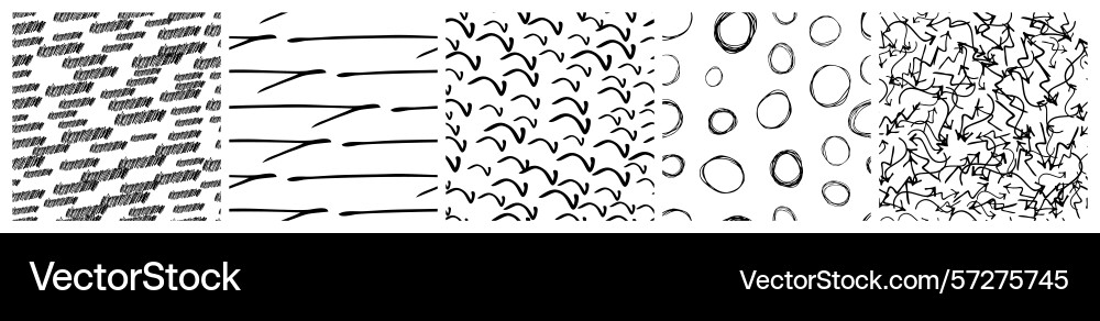 Set of seamless patterns with scribble smears Set of seamless patterns with scribble smears vector image