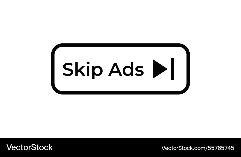 Skip ads button with play symbol indicates vector image