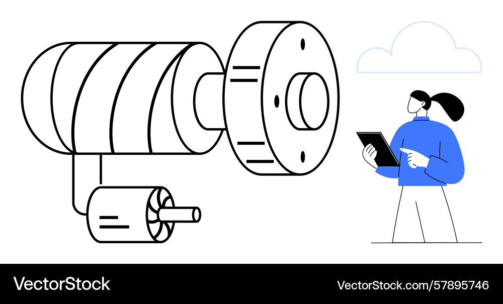 Engineer analyzing machine components Engineer analyzing machine components Vector Image